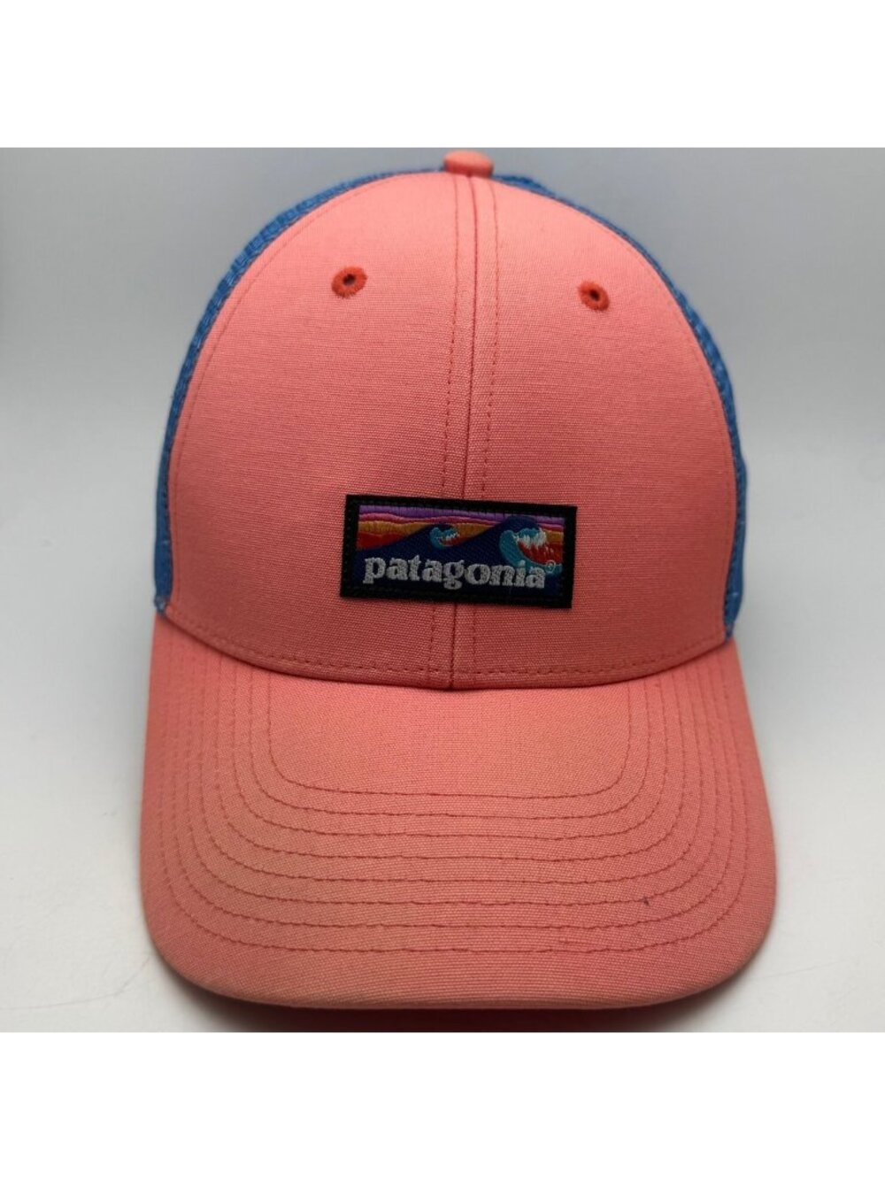 Patagonia Trucker Hat Cap P-6 Logo Coral Blue Mesh Adjustable Snapback Men's